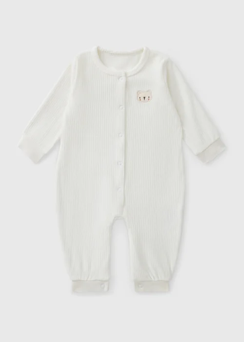 Baby White Ribbed Romper (Newborn-23mths) - Up to 1 Month Image 1