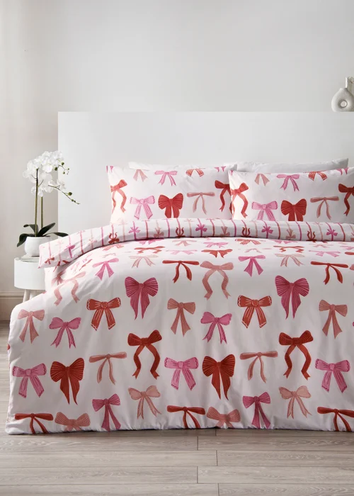 White Bow Print Bedding - King Image 1
