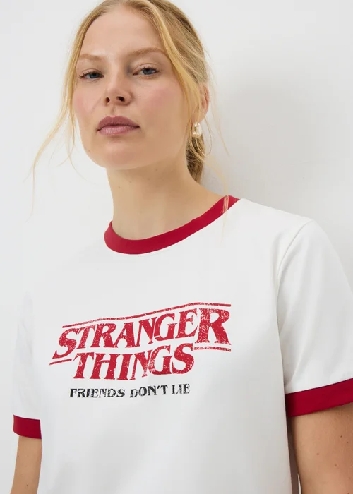 Stranger Things White Slogan T Shirt - Large Image 3