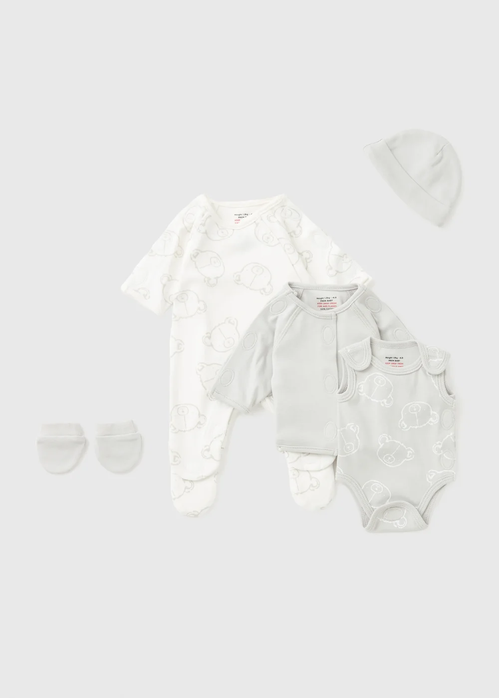 5 Piece Prem Baby Grey Sleepsuit Set (3lb-4lb) - 3lb Image 1