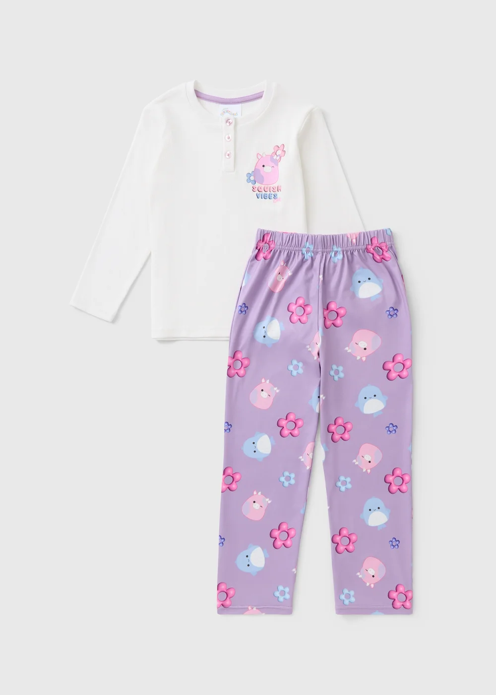 Squishmallows Girls Purple Flower Pyjama Set (5-13yrs) - Age 5 Years Image 1