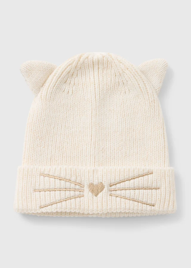 Girls Cream Cat Beanie (3-10yrs)