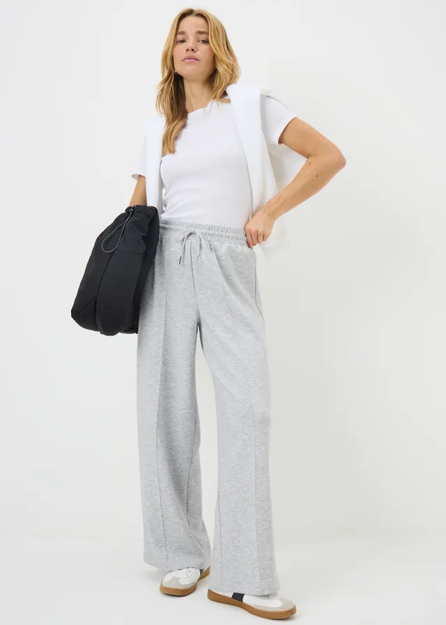 Grey Marl Sandwash Wide Leg Jogging Bottoms