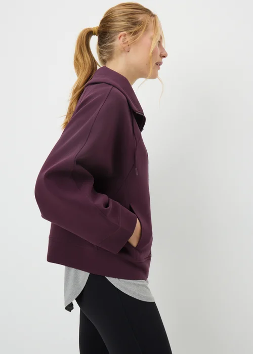 Souluxe Burgundy Zip Funnel Neck Sweatshirt - Small Image 3