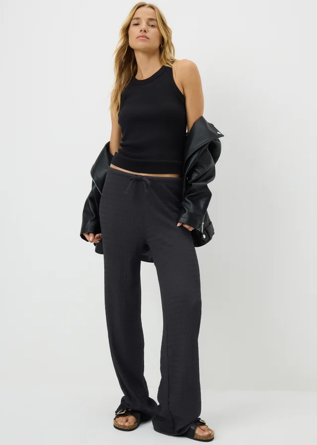 Black Textured Wide Leg Trousers