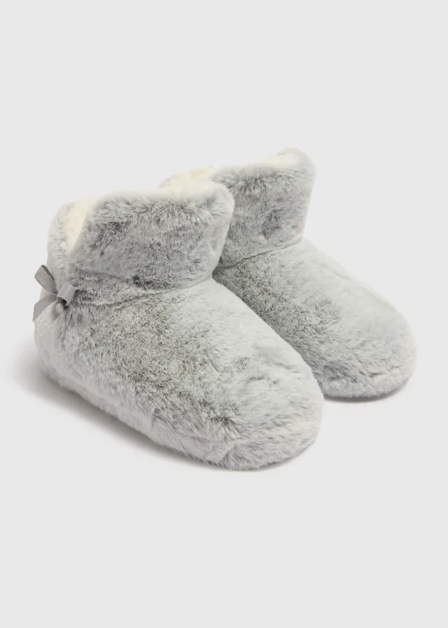 Girls Grey Faux Fur Slipper Boots (Younger 10/11-Older 5/6)