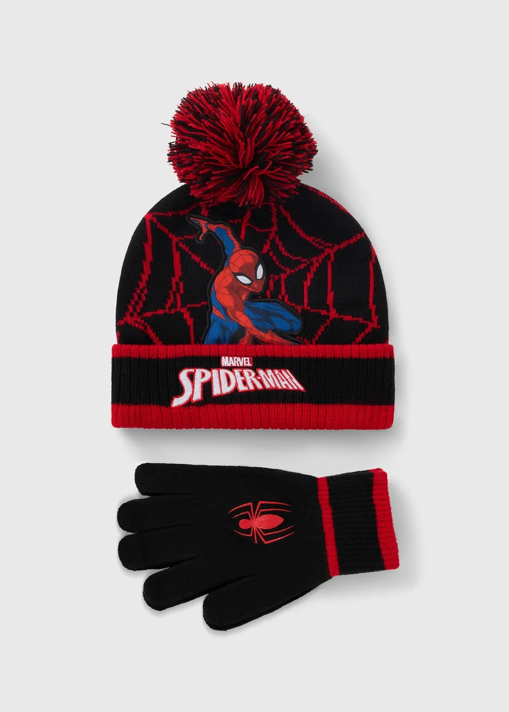 Spiderman 2 Piece Boys Black Hat Set (3-10yrs) - Age 7-10 Years Image 1