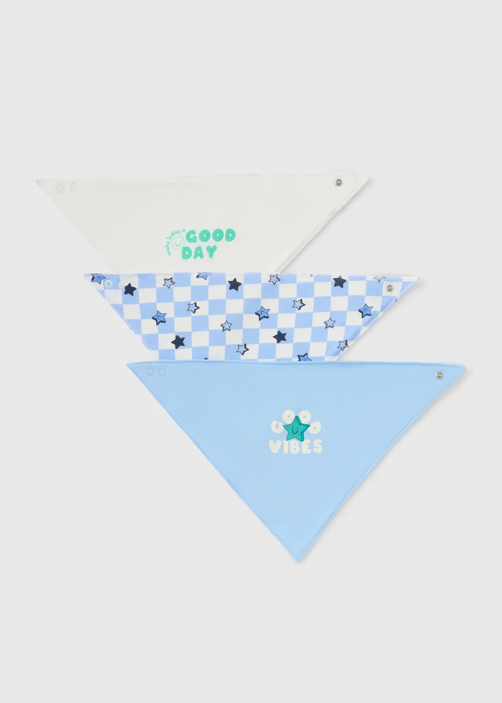3 Pack Baby Blue Good Vibes Bandana Bibs - One Size Image 1