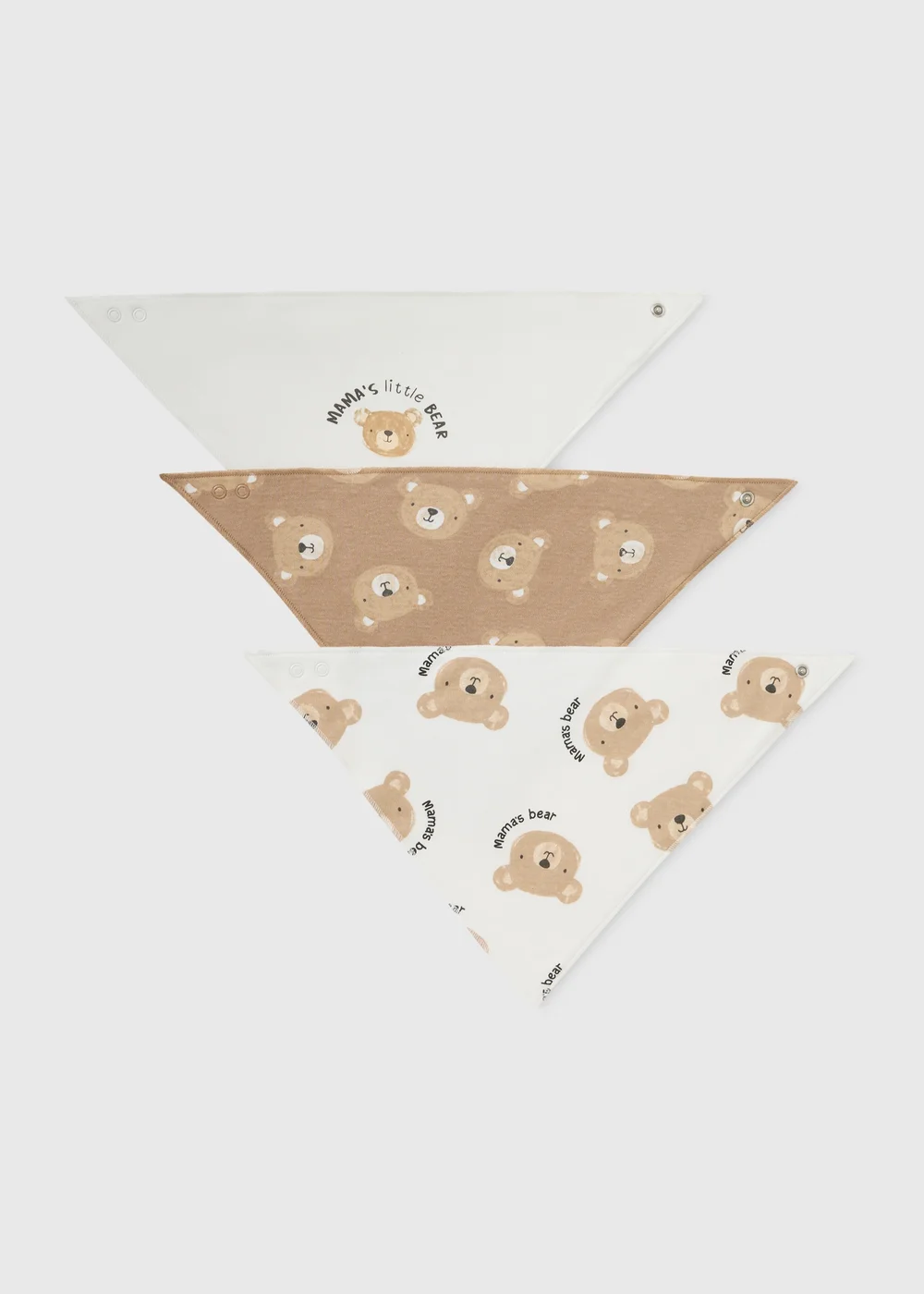 3 Pack Baby Beige Bear Bandana Bibs - One Size Image 1