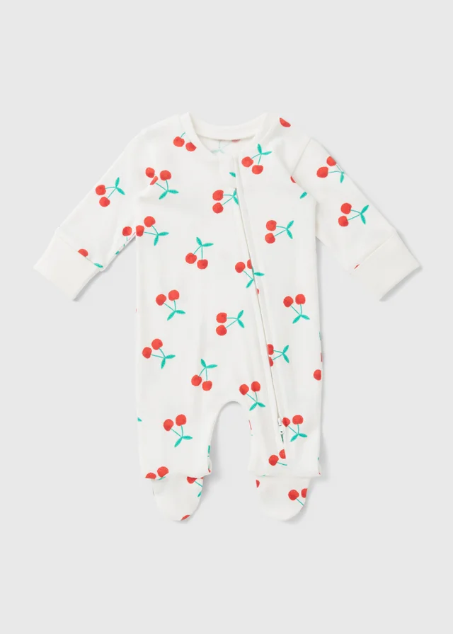 Baby White Cherry Sleepsuit (Newborn-23mths)