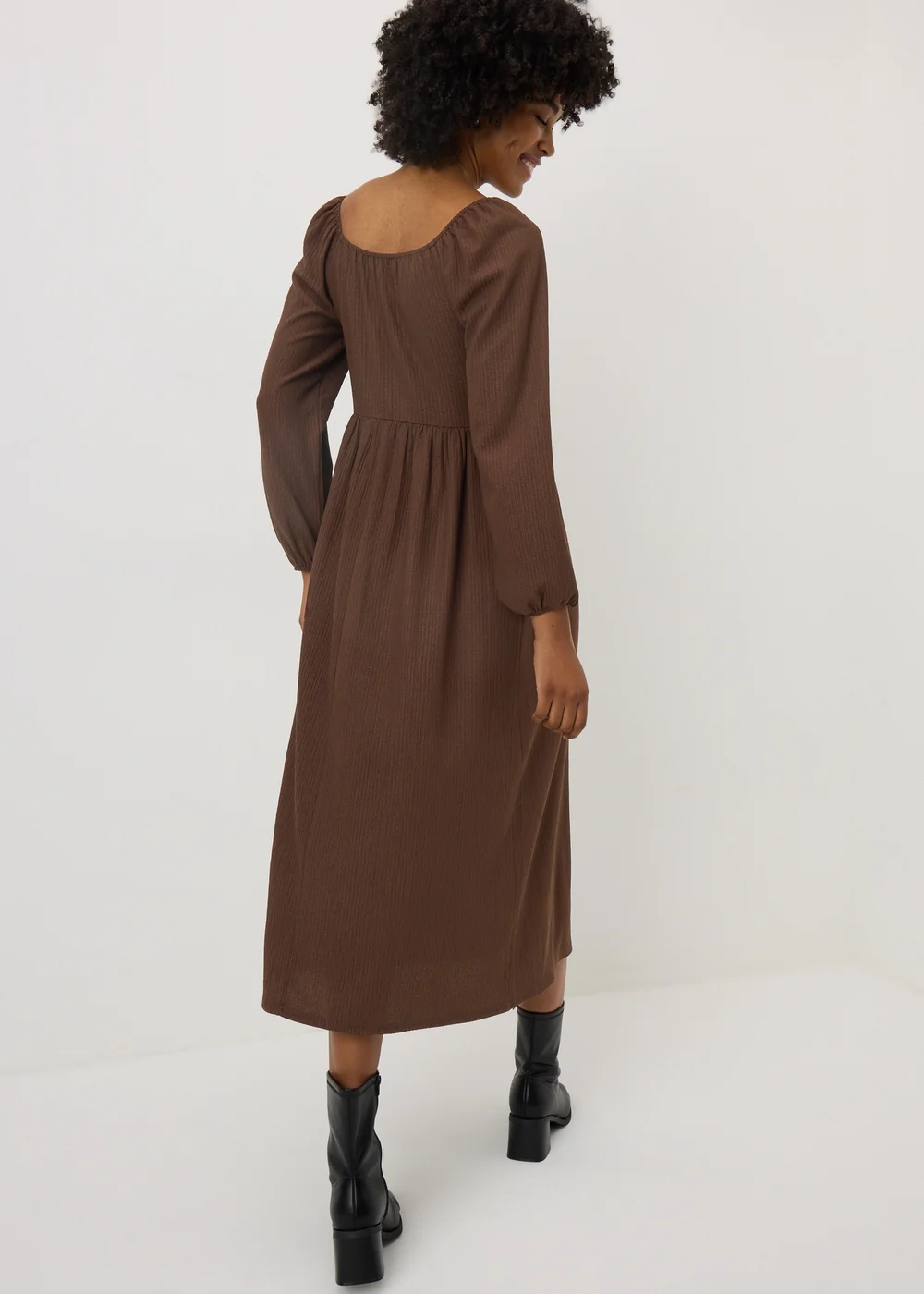 Brown Shirred Midi Dress - 24 Image 2