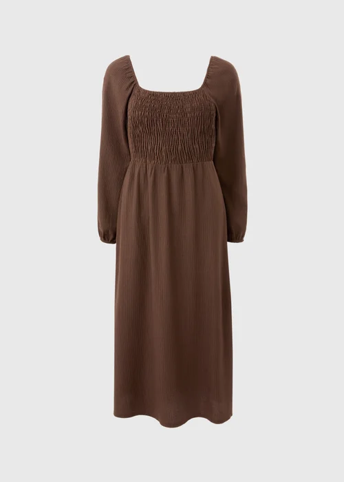 Brown Shirred Midi Dress - 24 Image 3