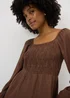 Brown Shirred Midi Dress - 24 Image 1