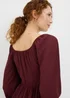 Burgundy Shirred Long Sleeve Midi Dress - 26 Image 1