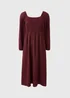 Burgundy Shirred Long Sleeve Midi Dress - 26 Image 2