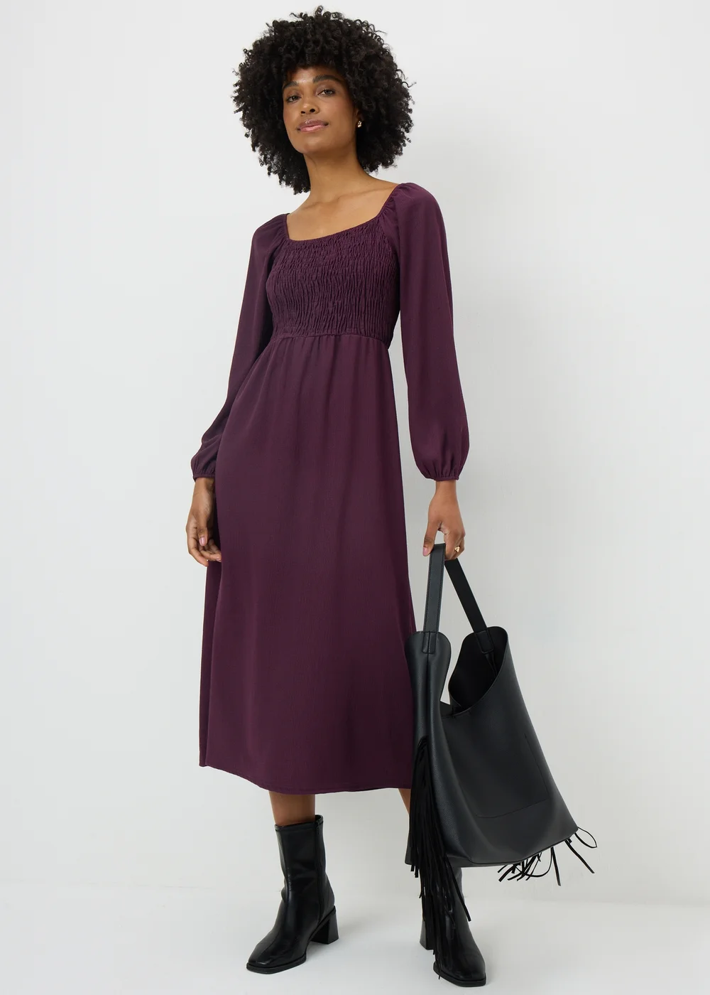 Purple Shirred Tea Dress - 26 Image 1