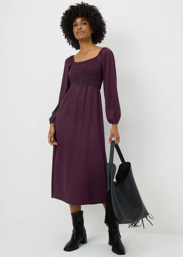 Purple Shirred Tea Dress