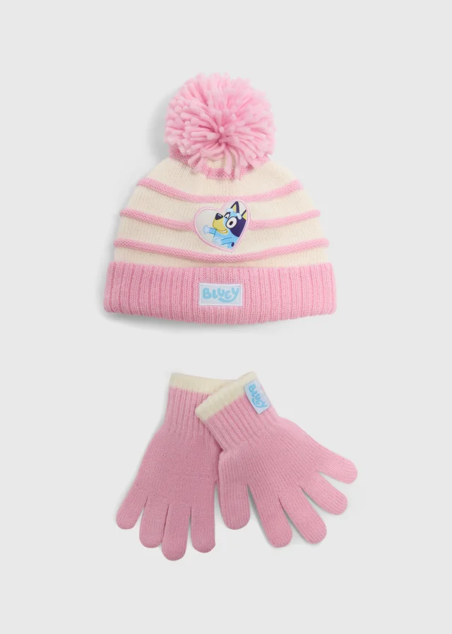 2 Piece Bluey Girls Pink Hat & Glove Set (12mths-6yrs)