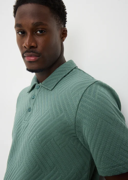 Green Smart Jacquard Textured Polo Top - Small Image 3