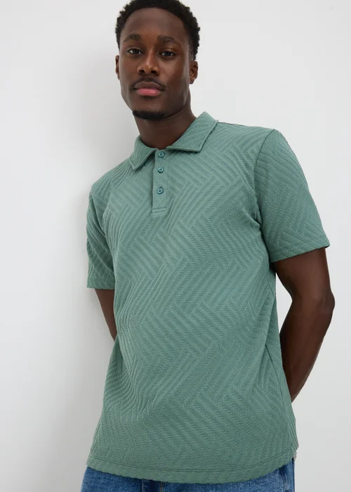 Green Smart Jacquard Textured Polo Top - Small Image 1