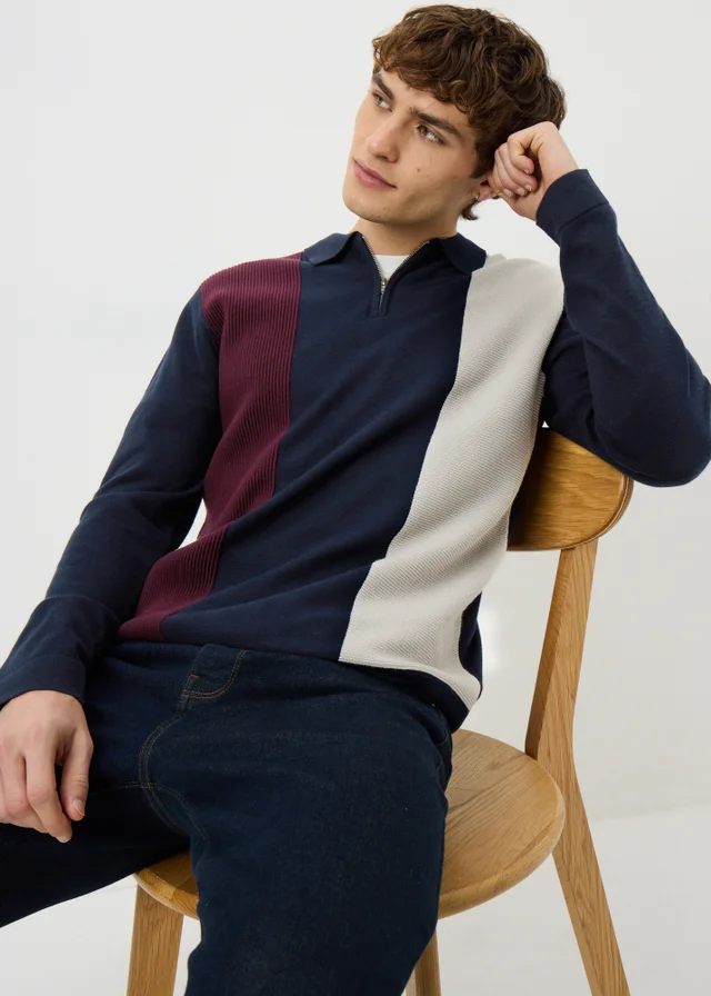Navy Stripe Long Sleeve Polo Jumper
