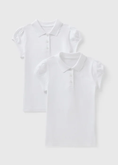 2 Pack Girls White Pretty Polo Tops (4-13yrs) - Age 3 Years. Image 1