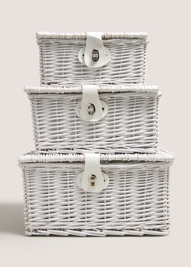 3 Piece White Trunk Baskets
