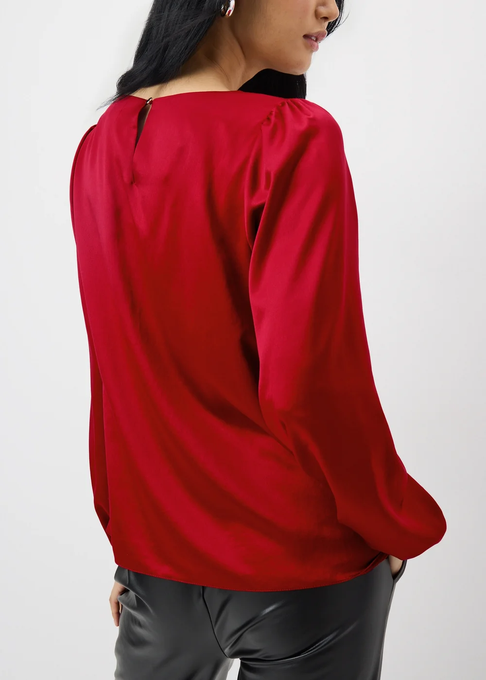 Red Drape Neck Satin Blouse - Size 14 Image 1