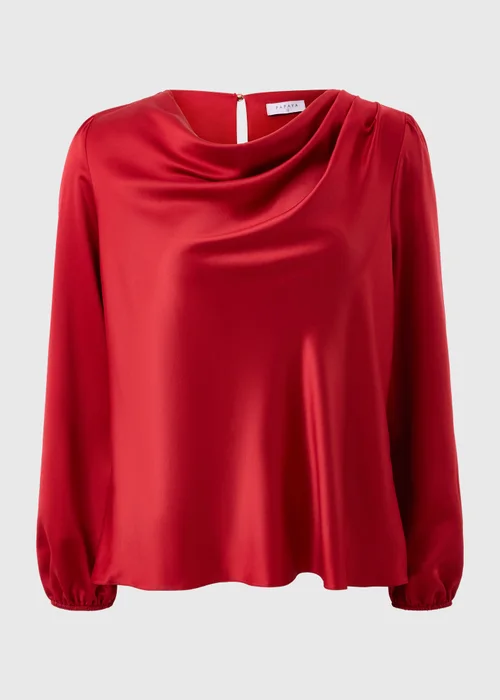 Red Drape Neck Satin Blouse - Size 14 Image 2