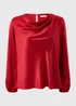 Red Drape Neck Satin Blouse - Size 14 Image 2
