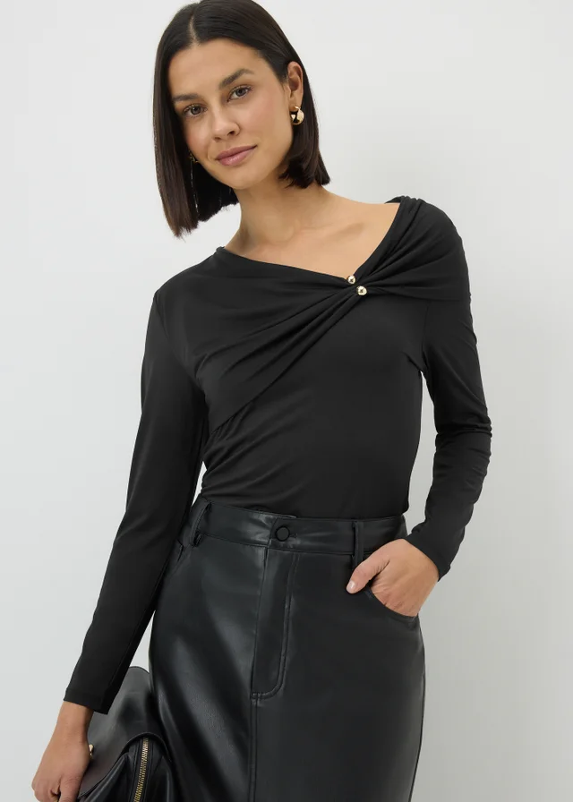 Black Hardware Drape Long Sleeve Top