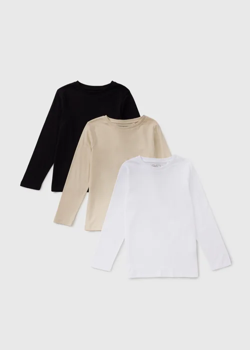 3 Pack Boys Black Long Sleeve T-Shirts (7-15yrs) - Age 7 Years Image 1