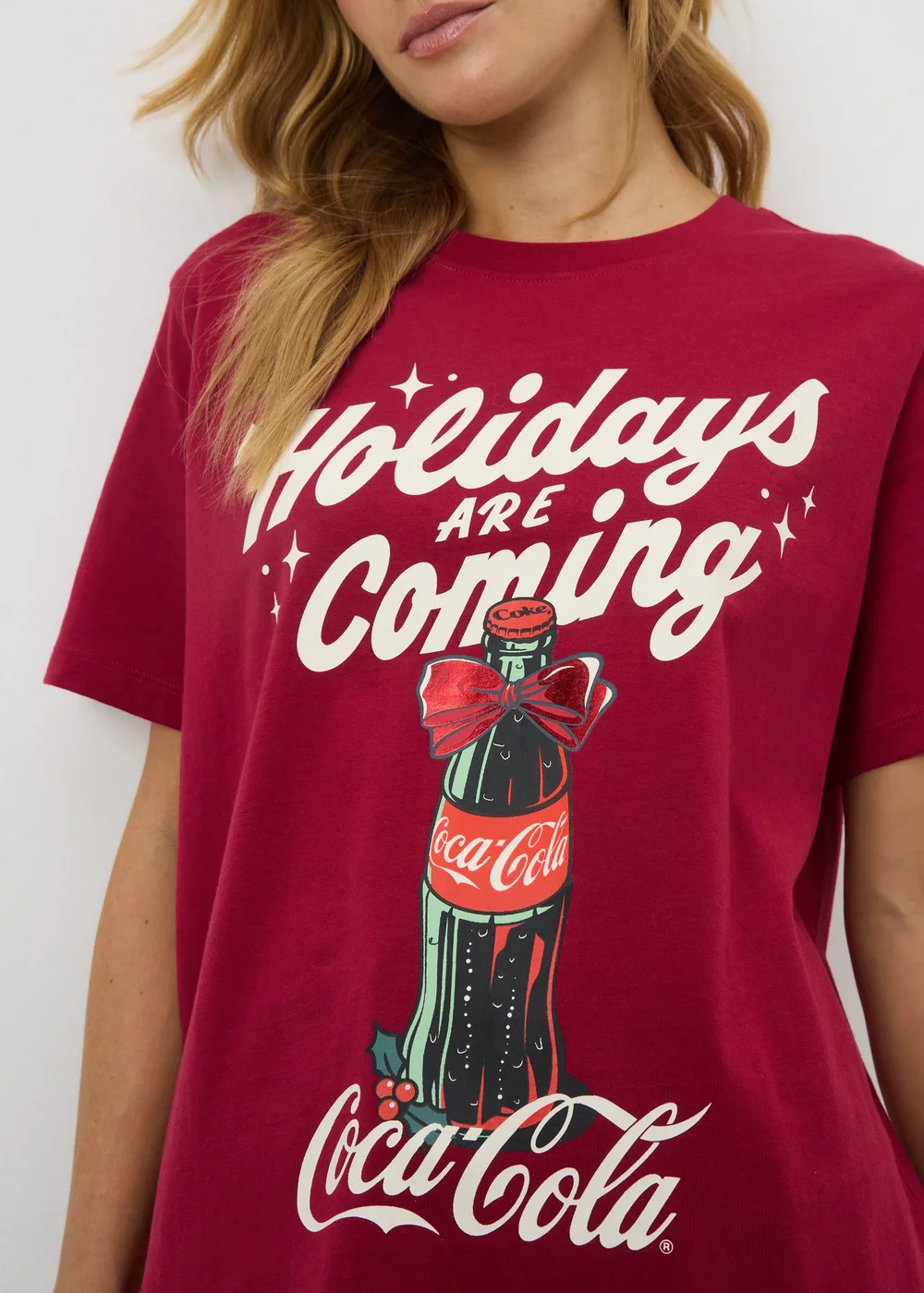 Coca Cola Burgundy Christmas T Shirt - S Image 3