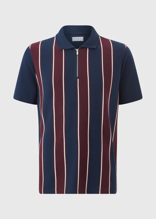 Navy Stripe Ribbed Smart Polo Shirt - Small Image 4