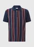Navy Stripe Ribbed Smart Polo Shirt - Small Image 4