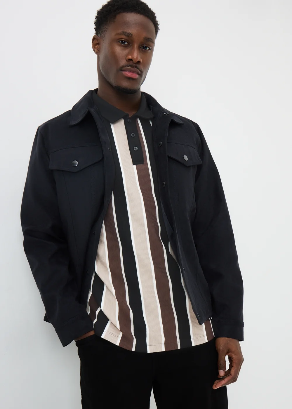 Brown Smart Ribbed Striped Polo Top - XXXL Image 1