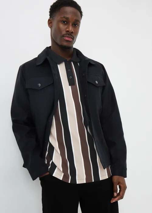 Brown Smart Ribbed Striped Polo Top - XXXL Image 1