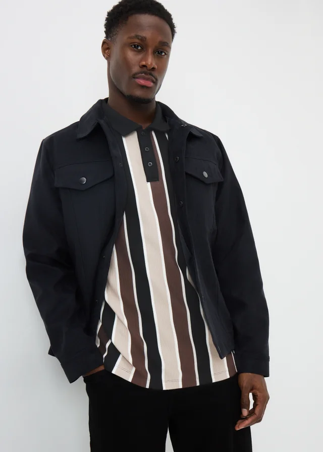 Brown Smart Ribbed Striped Polo Top