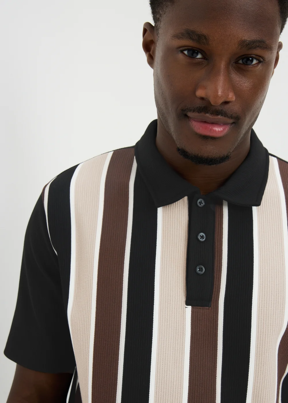 Brown Smart Ribbed Striped Polo Top - XXXL Image 2
