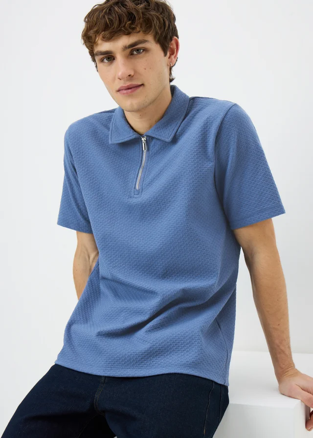Blue Textured Smart Polo Shirt