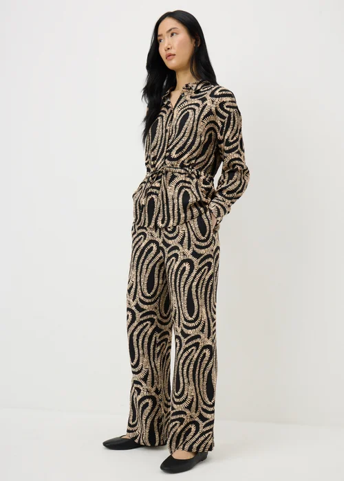 Black Woven Printed Wide Leg Co Ord Trousers - Size 14 29 leg Image 2