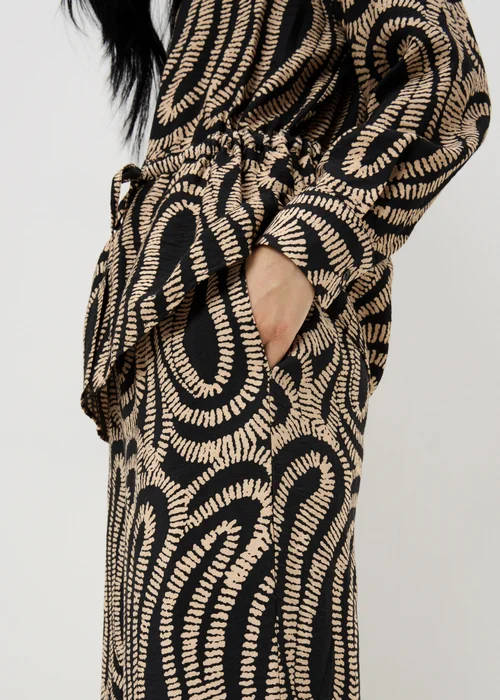 Black Woven Printed Wide Leg Co Ord Trousers - Size 14 29 leg Image 3