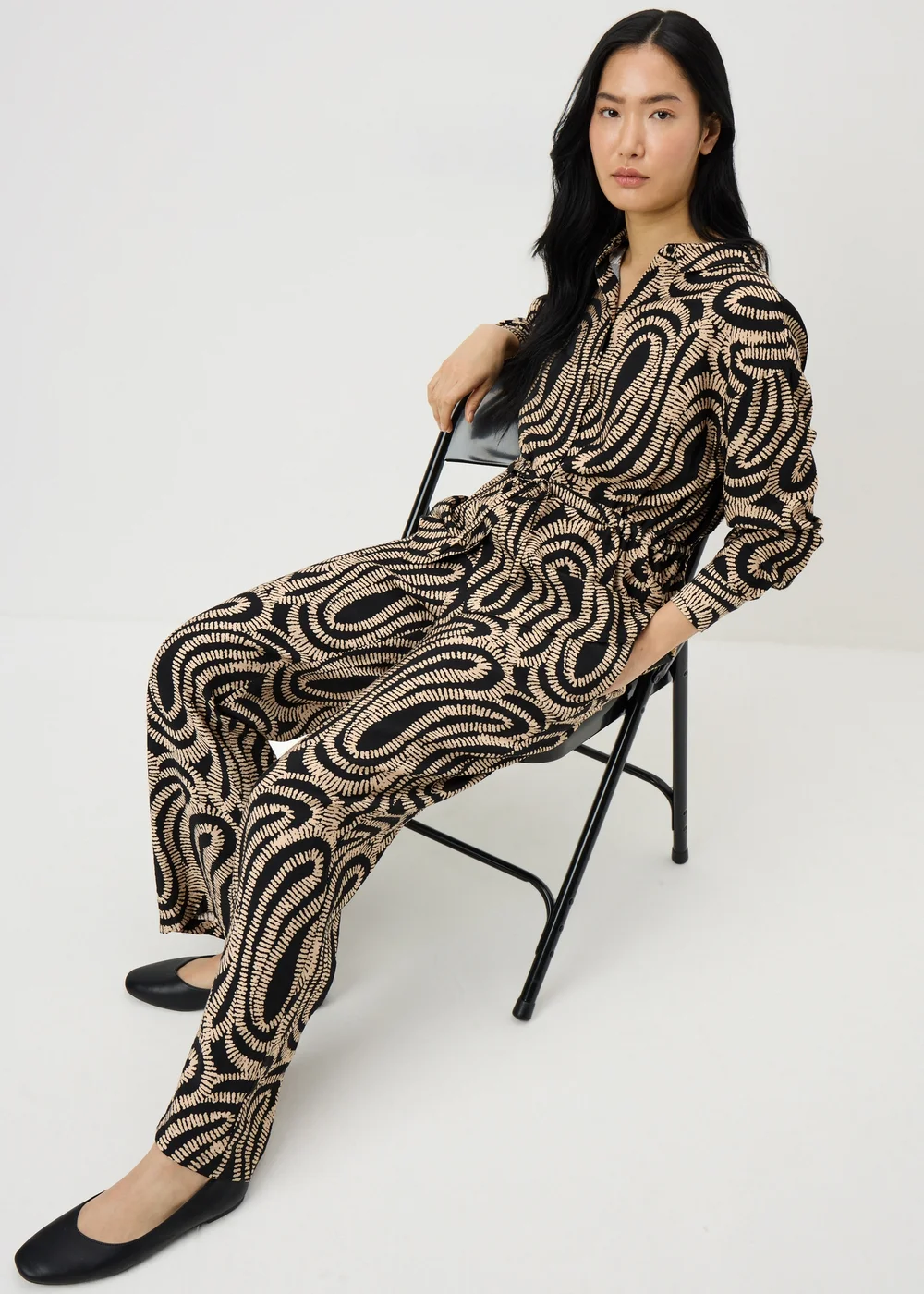 Black Woven Printed Wide Leg Co Ord Trousers - Size 14 29 leg Image 1