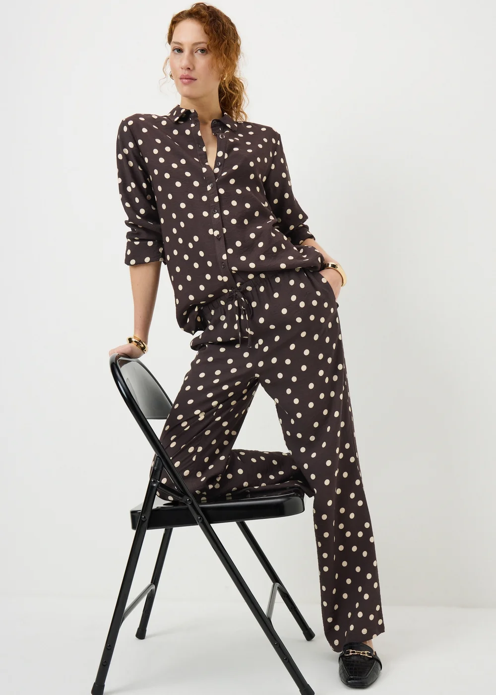 Brown Polka Dot Co Ord Trousers - Size 08 29 leg Image 1