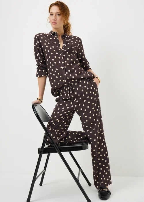Brown Polka Dot Co Ord Trousers - Size 08 29 leg Image 1
