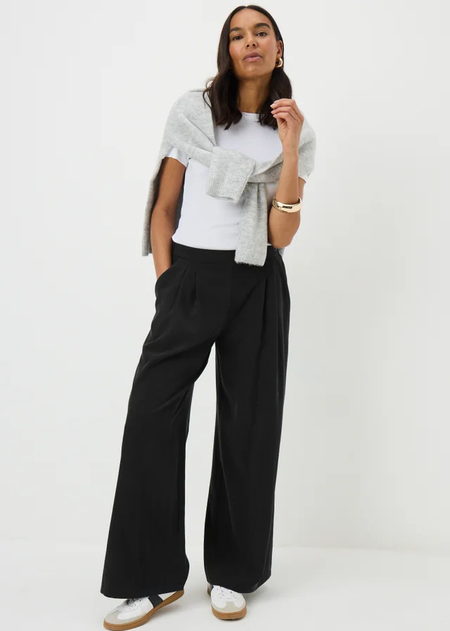Black Woven Wide Leg Trousers