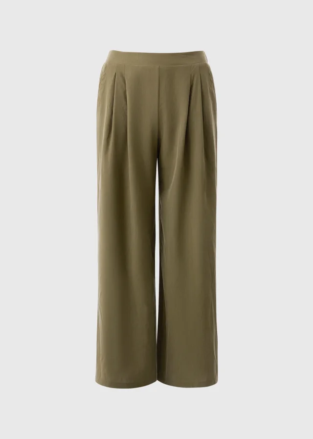 Khaki Woven Wide Leg Trousers.