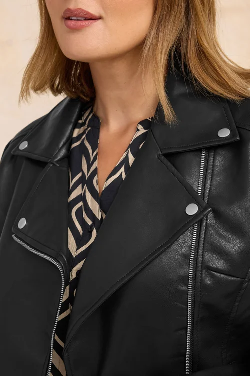 Evans Curve Black Faux Leather Biker Jacket - 20 Image 4