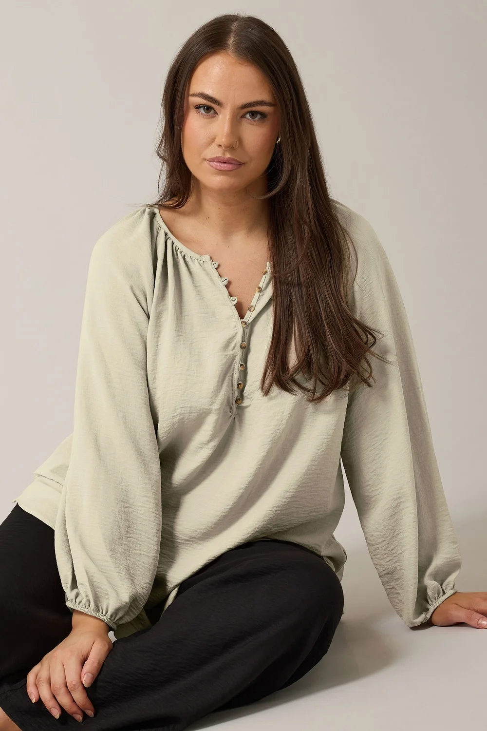 Evans Curve Natural Brown Button Front Long Sleeve Blouse - Size 18 Image 1