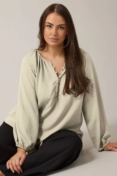 Evans Curve Natural Brown Button Front Long Sleeve Blouse - Size 18 Image 1